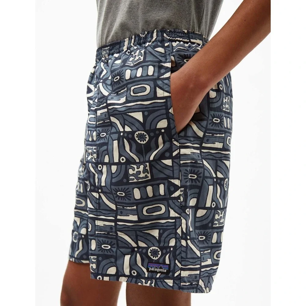 Patagonia Baggies Longs Men's Large New Visions Navy Print Shorts Drawstring - Picture 6 of 16